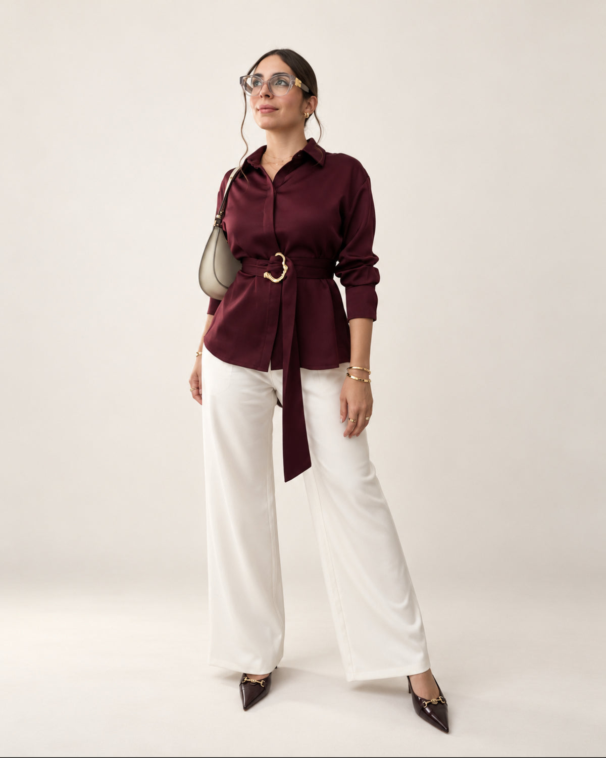 Bordeaux Belted Blouse