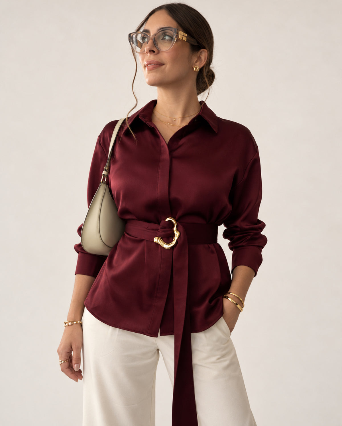 Bordeaux Belted Blouse