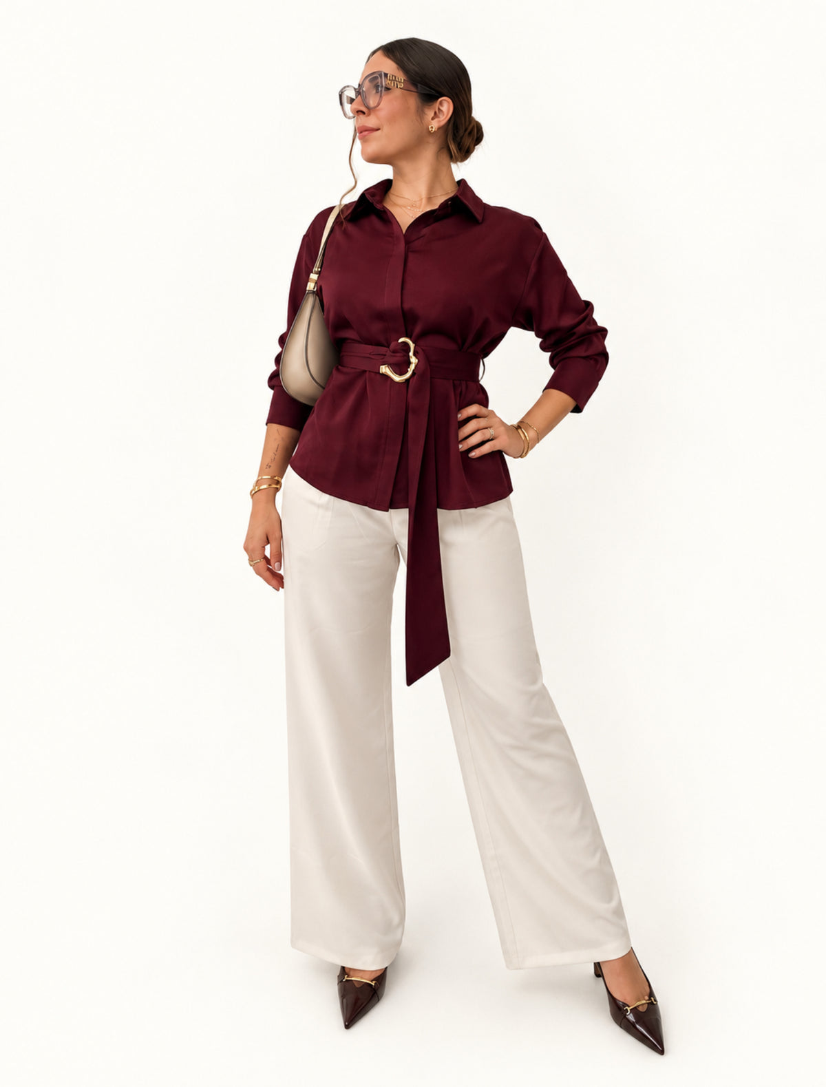 Bordeaux Belted Blouse